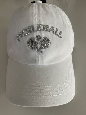 Ladies White Pickleball Rhinestone Baseball Cap